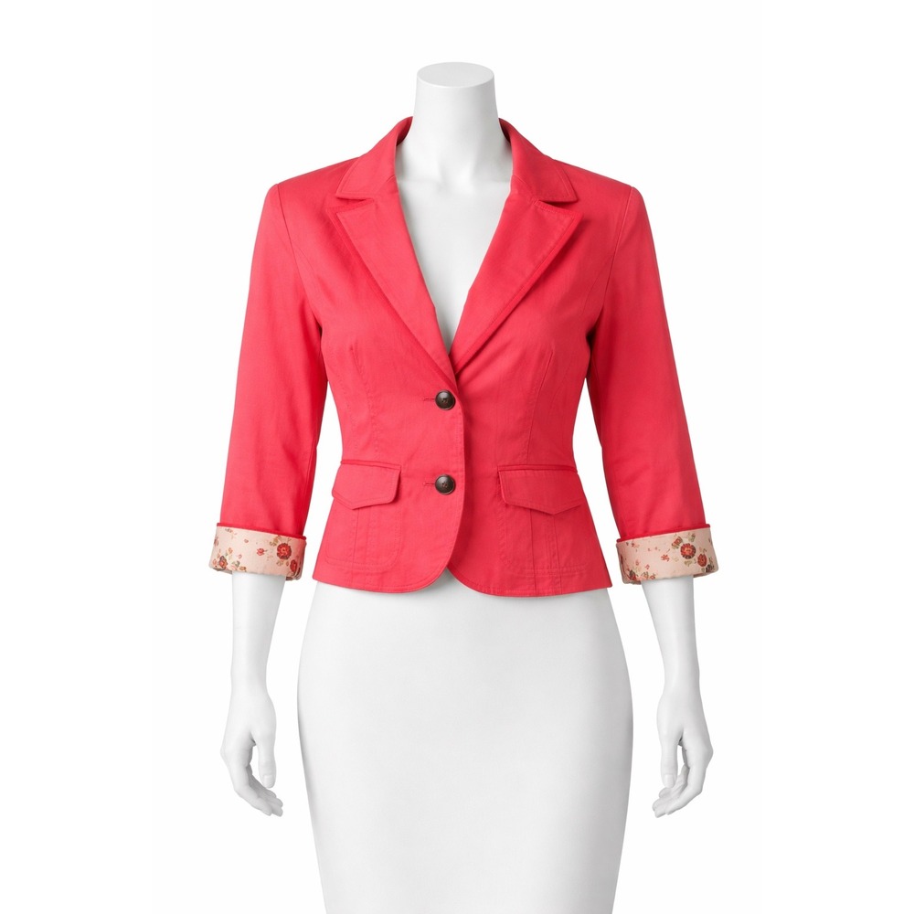 Anthropologie Nick & Mo Coral Pink Cropped Blazer Floral Lining XL